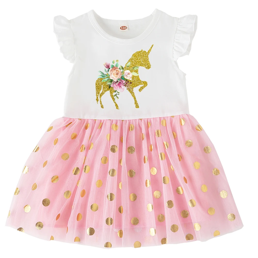 Vestido De Aniversário De Unicórnio Para Meninas, Vestido De Festa Tutu, Vestido De Tule De Bebê, Traje Rosa, 6M-4Y