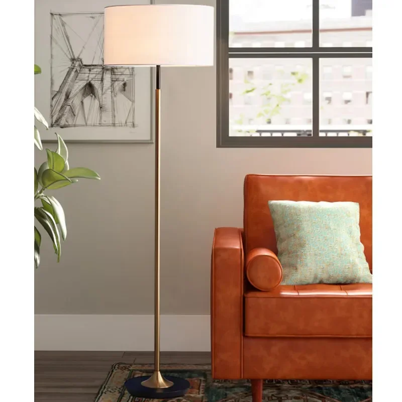 

American Antique Brass Vintage Style Floor Lamp Linen Shade Living Room Standing Lamps Bedroom Bedside Light Home Decoration