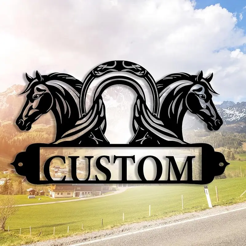 1 pc Symmetrical horse Customized Name Tin Wall Signs Metal Wall Plaque For Living Room Kids Room
