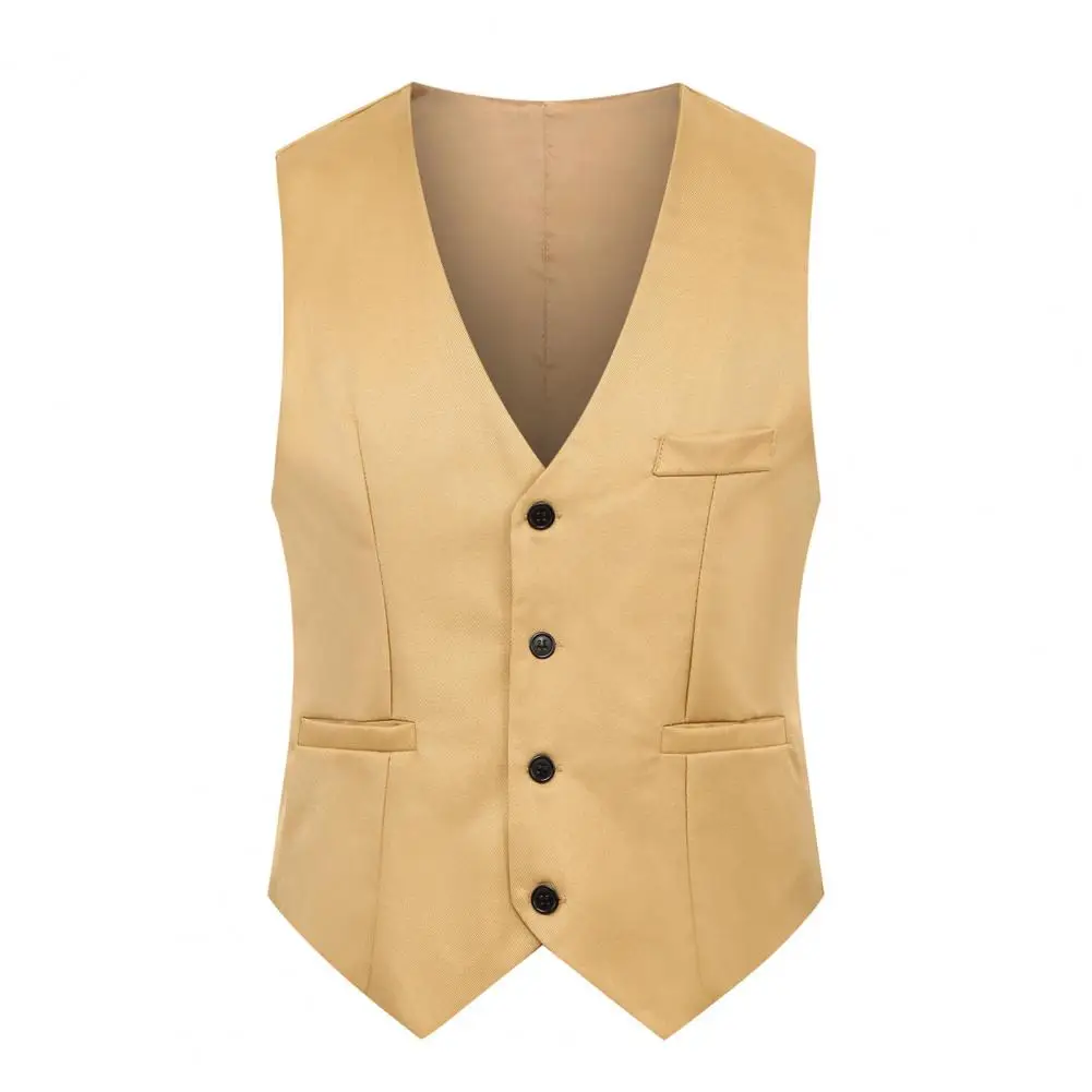 Gilet de couleur unie pour hommes, gilet de printemps sans manches à col en V simple pour le travail