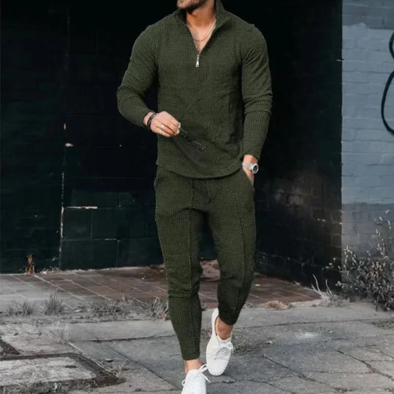 2023 Spring Autumn Men\'s Tracksuit Casual Short Sleeve Zipper Polo Shirt Trousers Set for Men Casual Streetwear 2-piece Suit