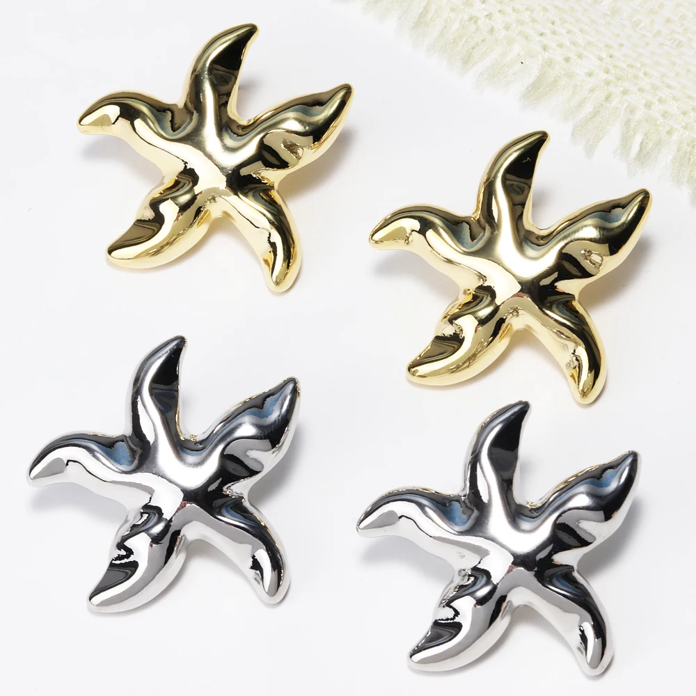 Fashion Stainless Steel Starfish Golden Stud Earrings Rust Proof 18K Gold Plated Metal Popular Jewelry for Women Bijoux