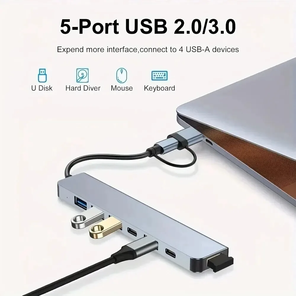 8 in 2 Usb Hub USB C to HDMI-compatible Splitter HUB Type-c to HDMI-compatible USB3.0 Docking Station For Macbook Air Converter