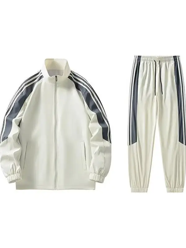 

Весенне-осенний спортивный костюм большого размера для мужчин и женщин: модный американский свободный кардиган-жакет и длинные брюки, комплект из двух предметов