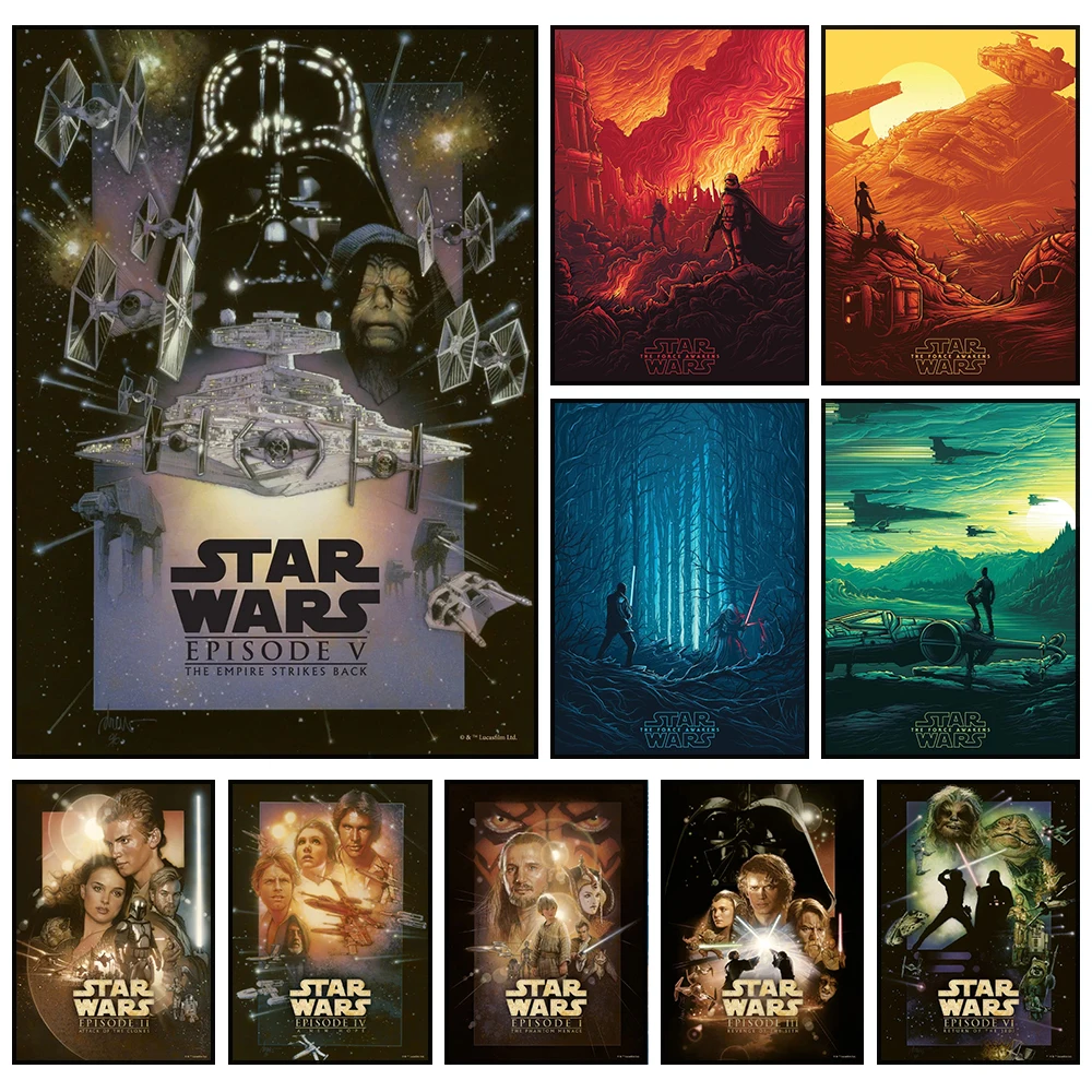 1 pieza de pintura en lienzo sin marco, lienzo decorativo de Star Wars, mural artístico de película, póster retro, decoración moderna para pared del hogar, regalo