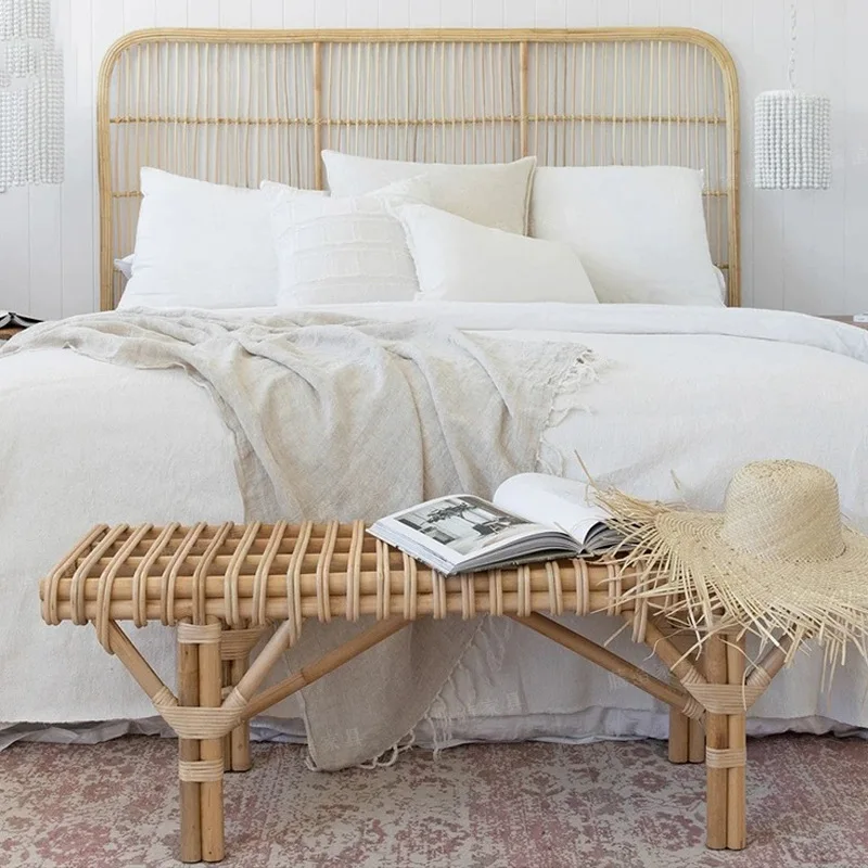 Bedroom Handmade Bench Shoe Change Creative Retro Home Bed Tail Long Strip Low Rattan Bed and Breakfast