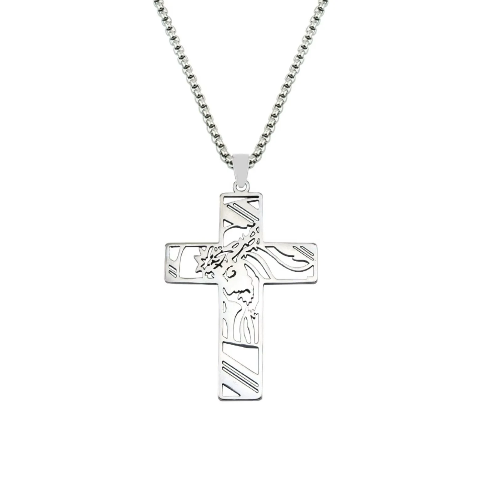 Jesus-Kreuz-Halskette aus Edelstahl mit Dornenkrone-Anhänger, religiöser christlicher Halsketten-Schmuck für Männer, Geschenk – Detail 2