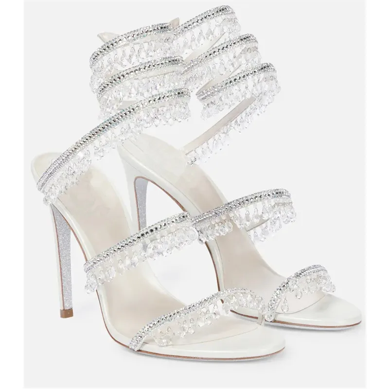 2026 Women's High Heels New Rhinestone Sandals Fashion Tassel Crystal Shoes Sexy Banquet Party Women's Large Sandals Size 34-46 image 5