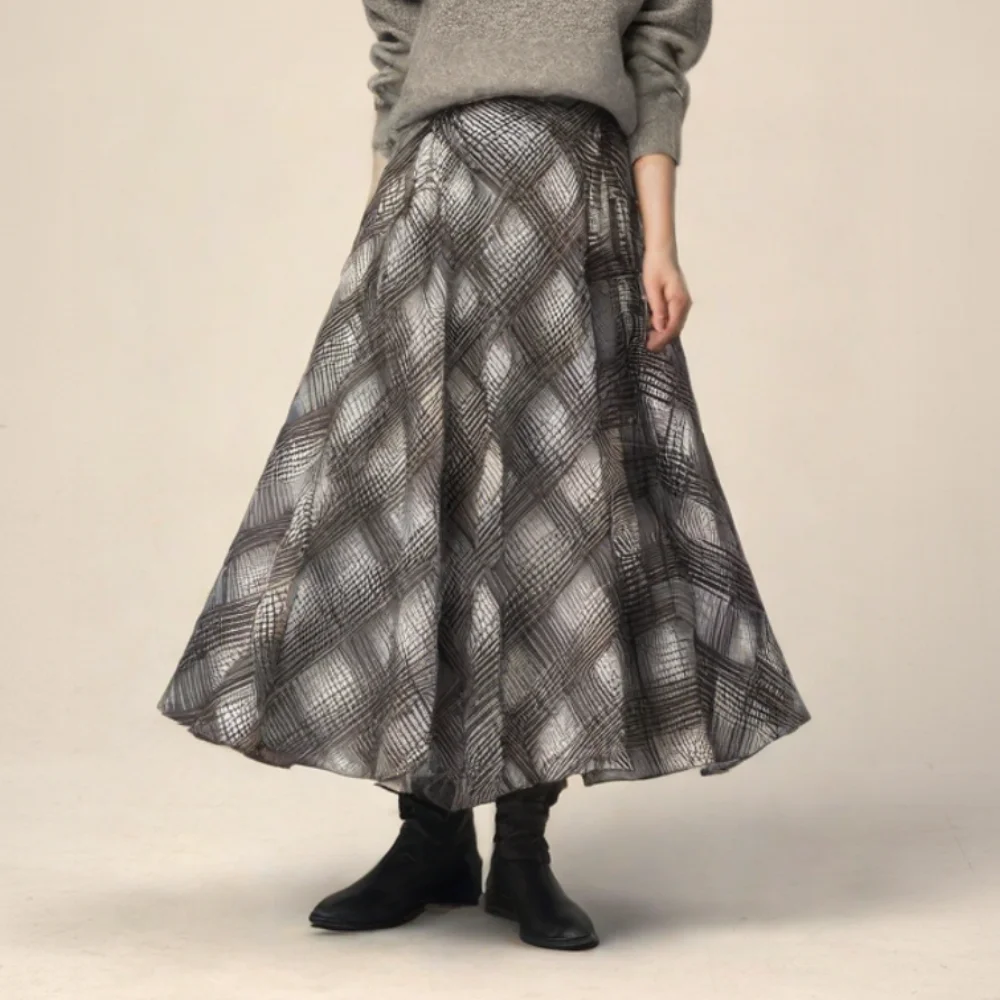 

Chic Plaid Midi Skirt for Women from Taop&Za Asymmetric Hem Design Adds a Unique Touch for Stylish Outfits