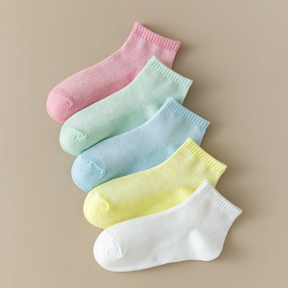 5 Paar Kindersocken, Netzsocken für Mädchen, dünne Röhrensocken für Frühling und Sommer, weiße Socken für Jungen und Studenten