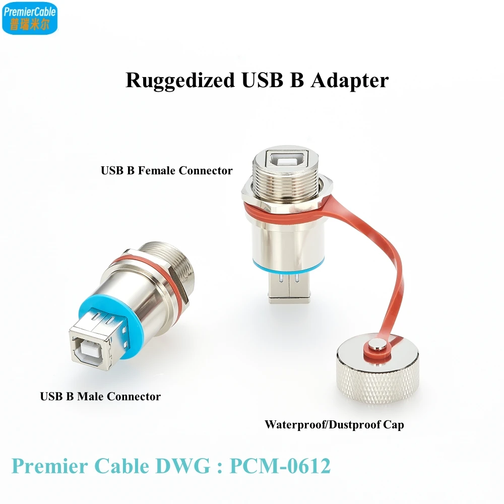 Ruggdized Waterproof USB B Male to Female Adapter USB 2.0 Threaded Fixed Panel Mount Connector Solderless Pass Through Adapter