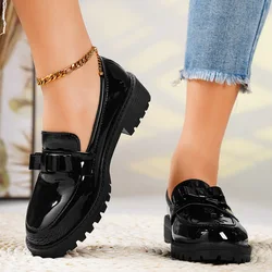 New Fashion Round Toe Flat Leather Womens Loafers Casual Solid Color Walking Shopping Women's Flat Shoes zapatillas mujer