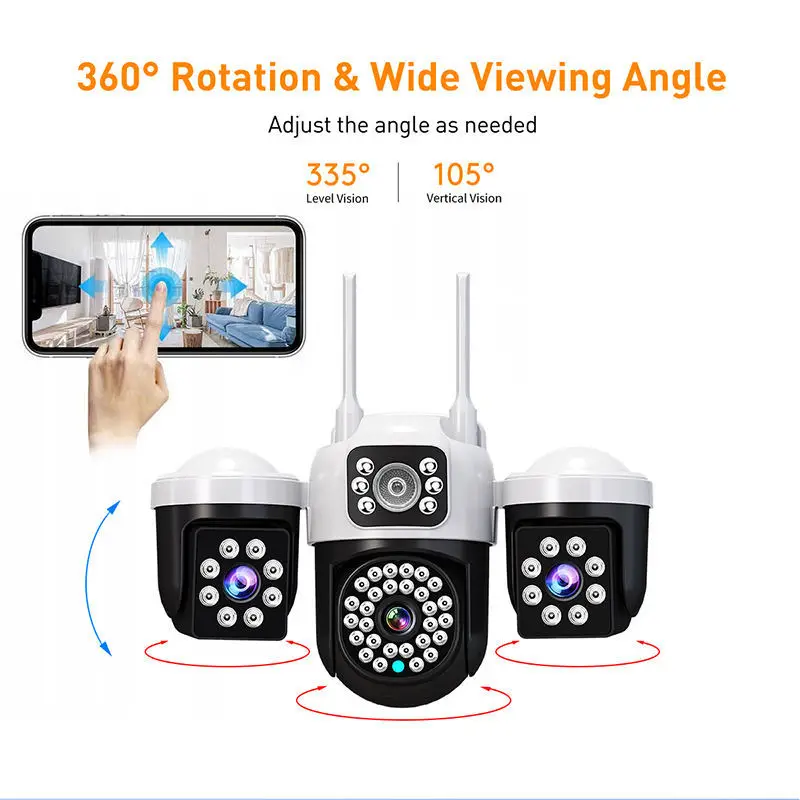6MP Triple LENS V380pro APP Full Color Motion Detection Wireless PTZ WIFI IP Dome  Camera AI Humanoid Home Security CCTV Monitor