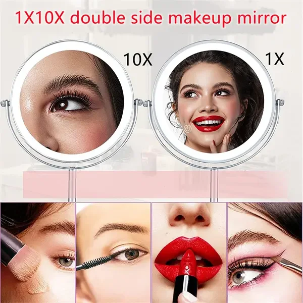 1X/10X Magnifying 8 Inch LED Lighted Dual Sided Touch Screen Rechargeable Desktop Cosmetic Makeup Mirror