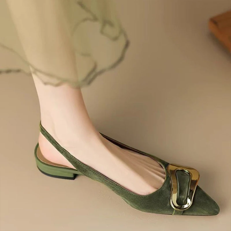 Suede Women Shoes Pointed Toe Fashion Sandals New Slingback Designer Dress Slippers Casual Slides Chaussure Femme