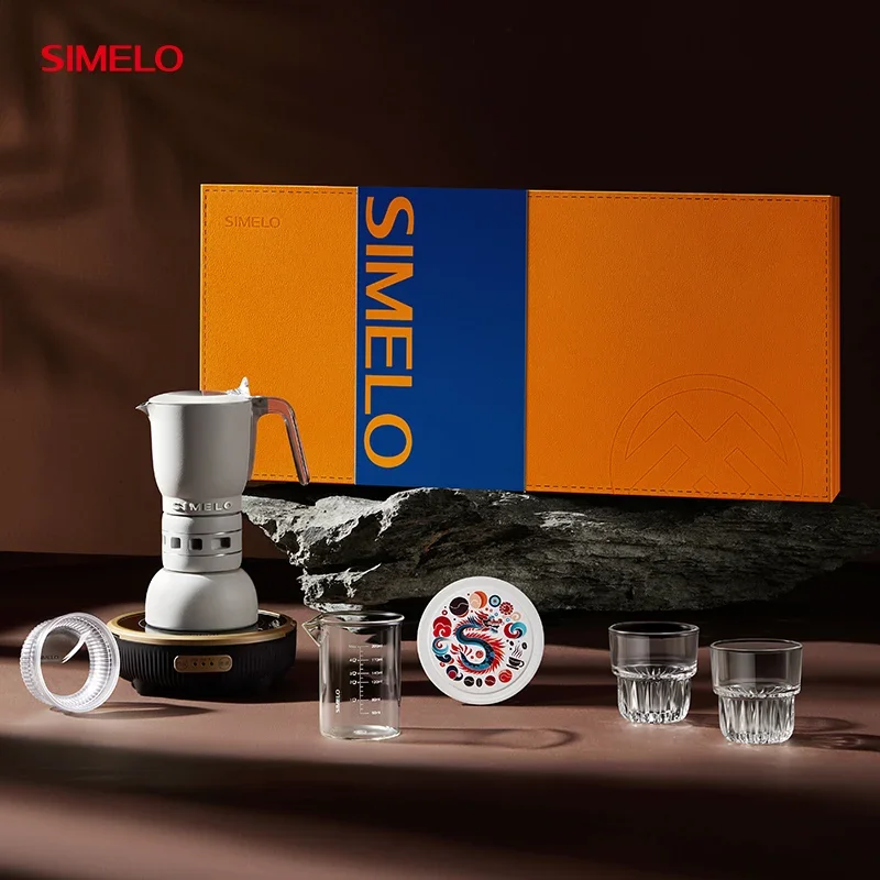 SIMELO Electric Mocha Pot Fresh extract Coffee Gift Box Electric pottery furnace Mocha Pot Set Aluminum Moka Pot Coffee Maker