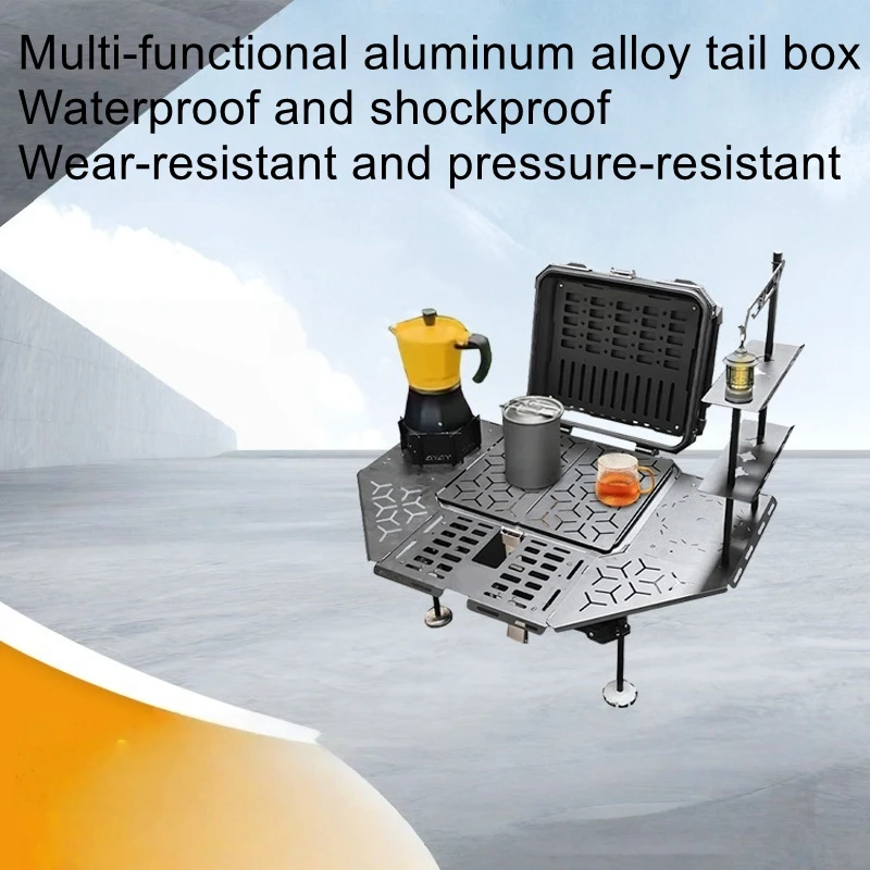 55L multifunctional aluminum alloy trunk, motorcycle folding trunk, outdoor camping dining table, one box, multi-purpose