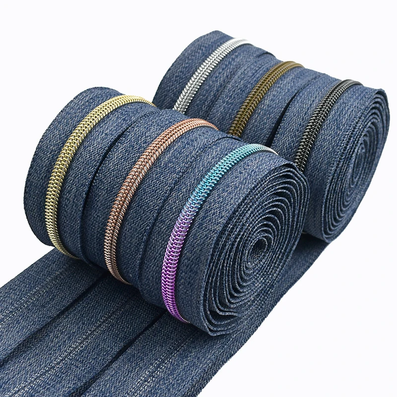 

1-5M 5# Denim Nylon Zippers Roll By Meters Clothes Closures Zipper Replacement Sewing Continuous Zip Tape Bags Zips Repair Kits