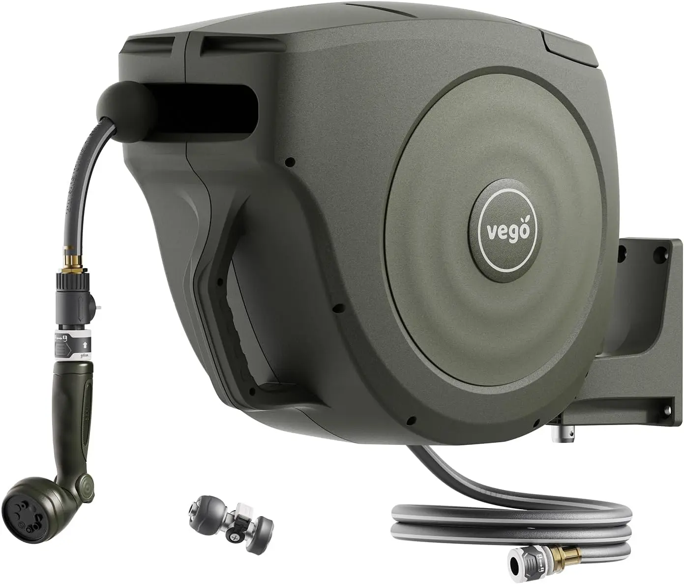 

Garden Hose Reel Retractable Hi-Flow x82ft Wall Mounted Hose Reel Automatic Rewind, Any Length Lock with 9 Patterns Sprayer Nozz