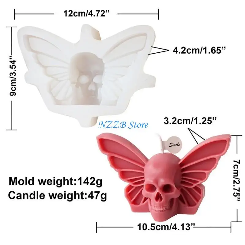 T21F ثلاثية الأبعاد فراشة سيليكون قالب شمع هالوين الجمجمة الجبس قالب الصابون لتقوم بها بنفسك الروائح شمعة صنع قوالب الراتنج #6