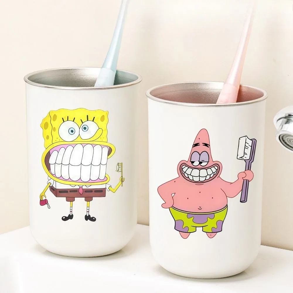 Cute SpongeBob Cartoon 304 Stainless Steel Toothbrush Cup - Creative Home for Boys & Girls - Durable Metal Mug Gift