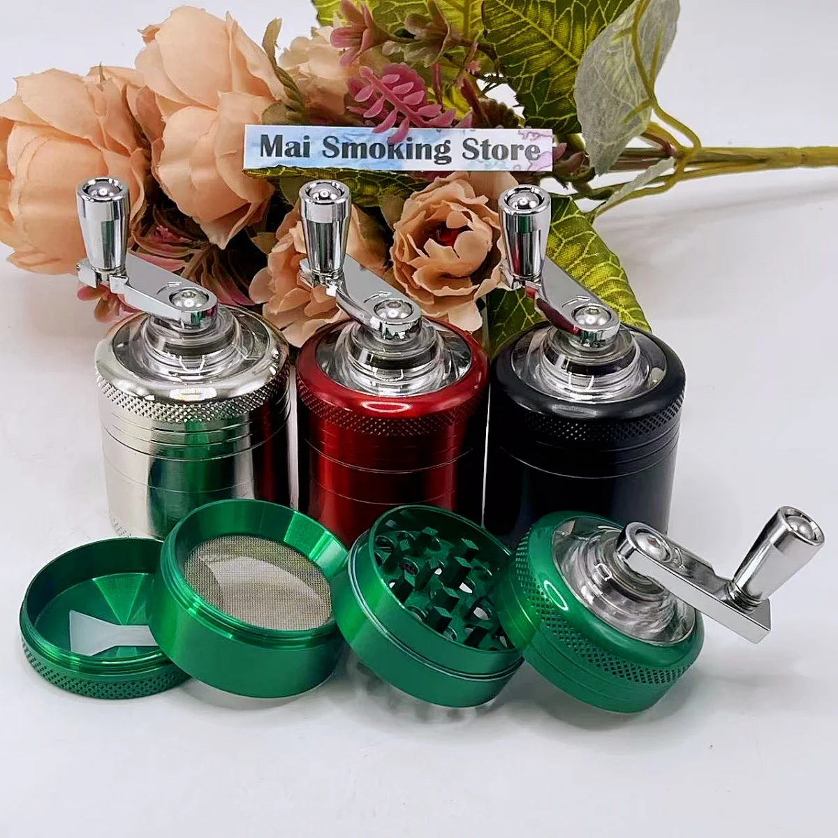 1.6inch Handle Herb Grinder 4-layer Manual Spice Mill Metal Pepper Salt Mortar  Grass Tobacco Grinder Cigarette Accessories