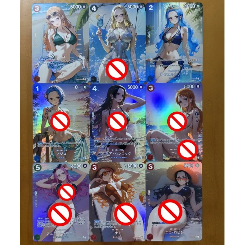 DIY 9 unids/set serie de paisajes de una pieza Nico Robin Nami tarjeta de juego de colección Anime dibujos animados Boa Hancock Color Flash tarjeta hecha a mano