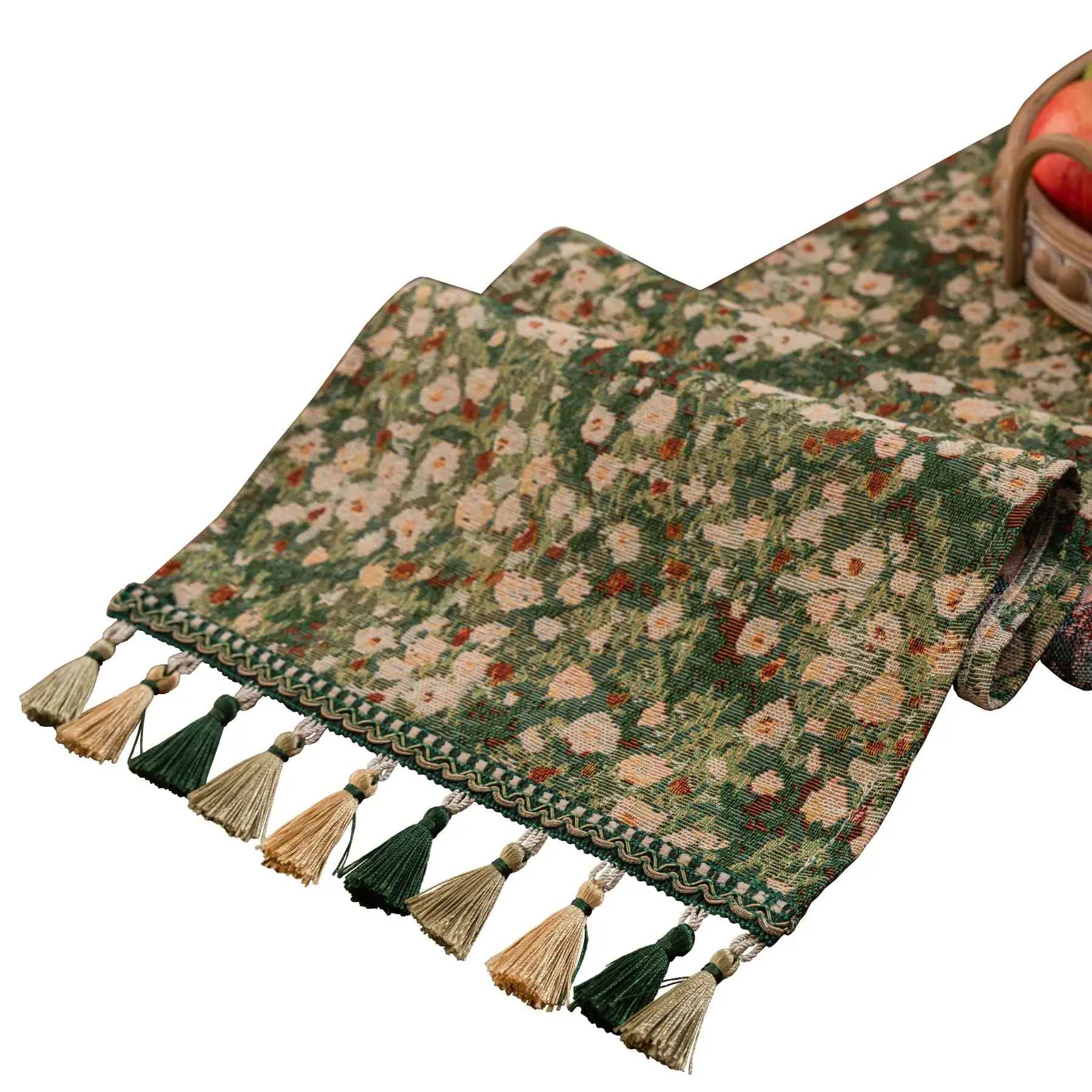 Botanical Jacquard Dining Table Runner with Tassels Luxury Floral Daisy Modern Elegant Table Runner for Home Party Spring Decor