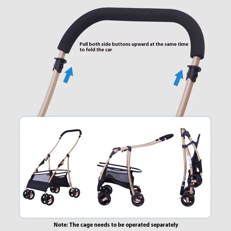 عربة أطفال قابلة للطي عربة كلب قابلة للفصل للكلاب الصغيرة والمتوسطة والسفر في الهواء الطلق مع سلة تخزين كبيرة عربة الحيوانات الأليفة #4
