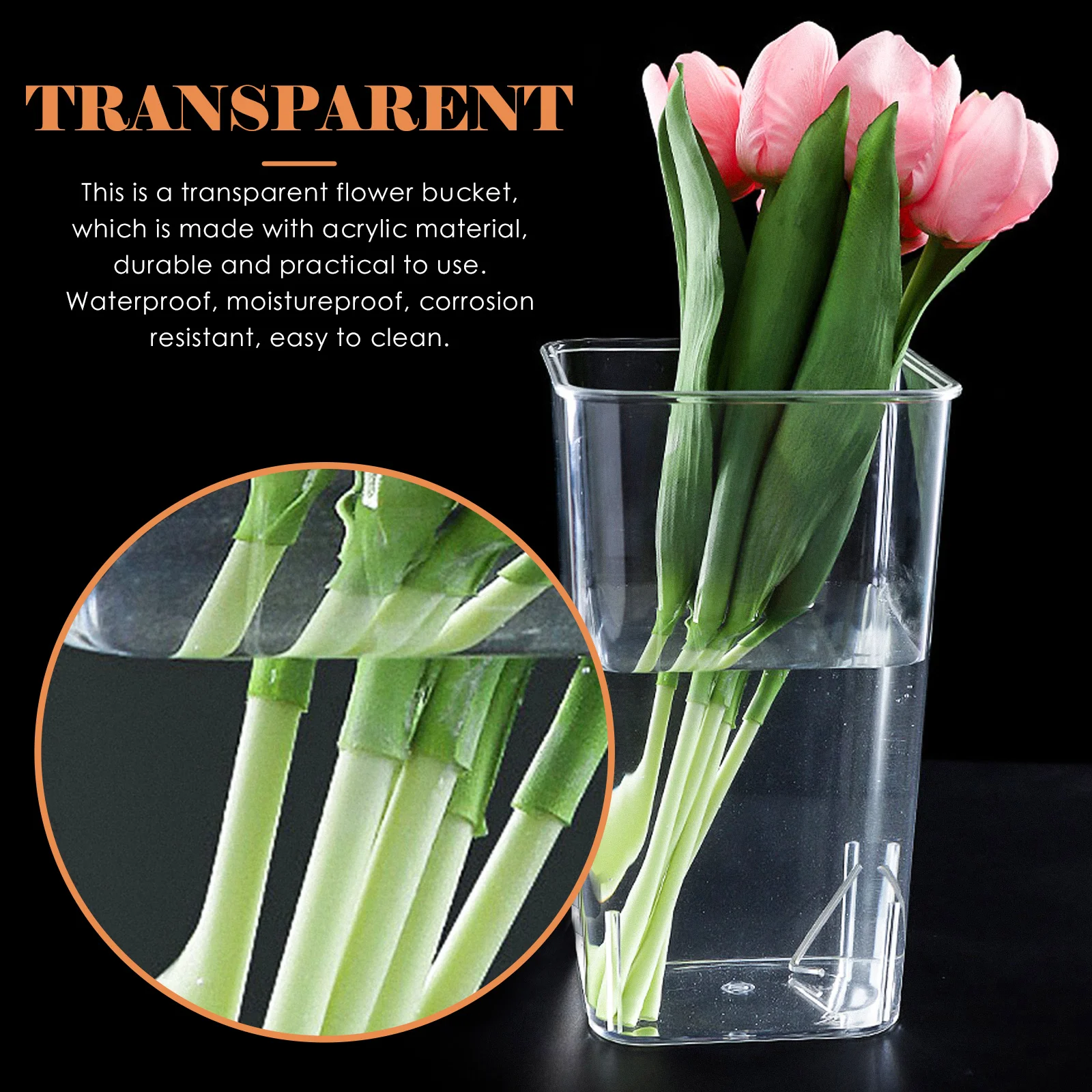 

1pcs Transparent Acrylic Flower Bucket Premium Material Smooth Surface Lightweight Compact Size Desktop Flower Arrangement