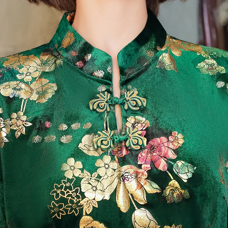 

Плюс размер 5XL, костюм Тан, одежда, женские традиционные китайские топы Ципао, элегантная велюровая блузка Cheongsam, женская новогодняя одежда