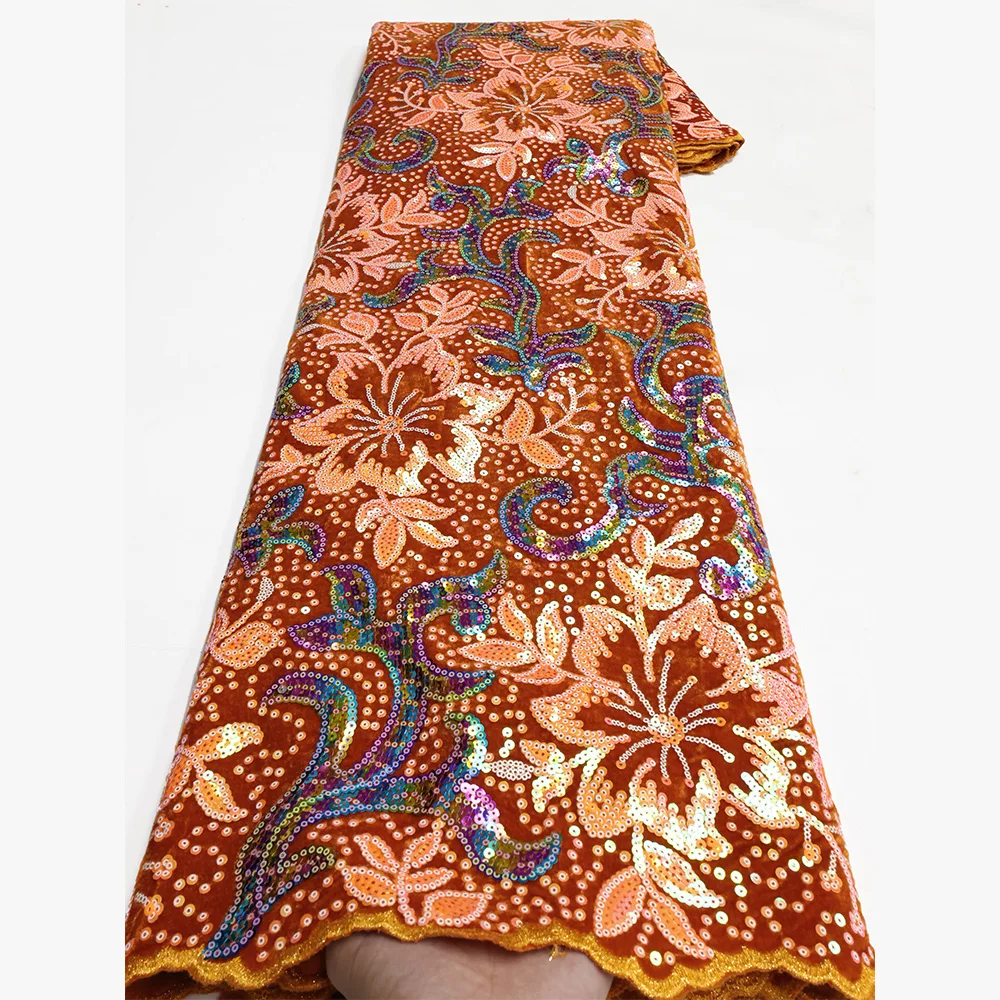 Tela de encaje de terciopelo africano para mujer, materiales de encaje nigeriano bordado de lentejuelas para fiesta, alta calidad, venta al por