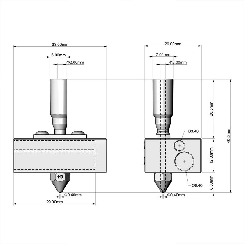 Kits de extrusora Hotend V2, boquilla de 0,4 MM para Zortrax M200, bloque calentador de impresora 3D, piezas de impresora 3D, extrusoras de cabeza, 1 Juego