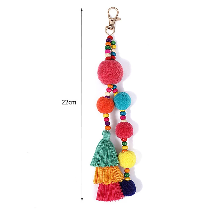 Colorful Keychain Handmade Pom Pom Tassel Keyring Boho Style Women Bag Hanging Pendant Key Holder Gift Accessories