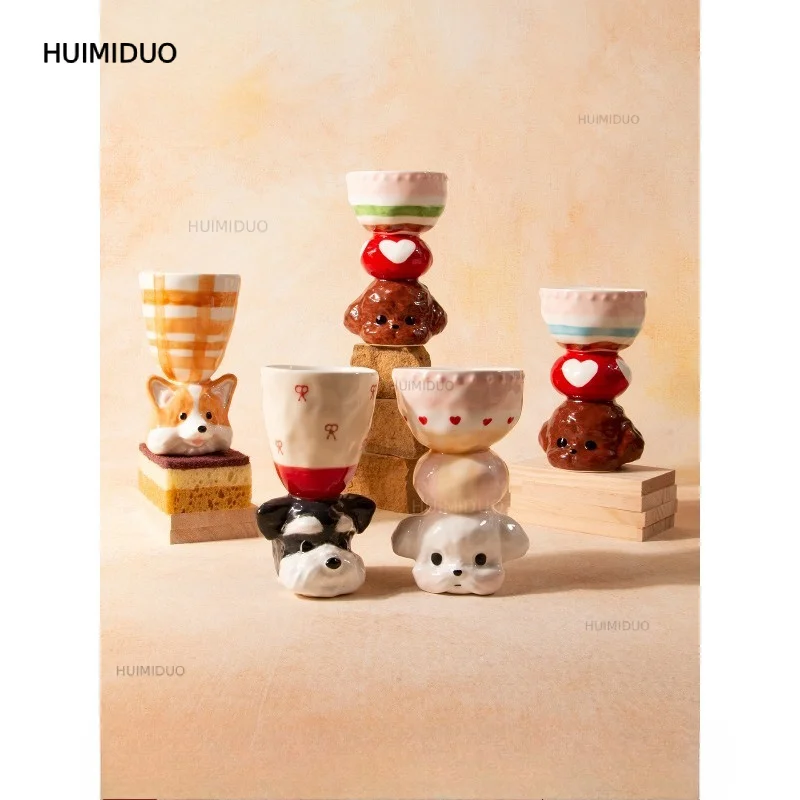 Limited Cute Puppy Cup Handmade Ceramic Glass Wine Glass Creative Girl Wedding Birthday Gift