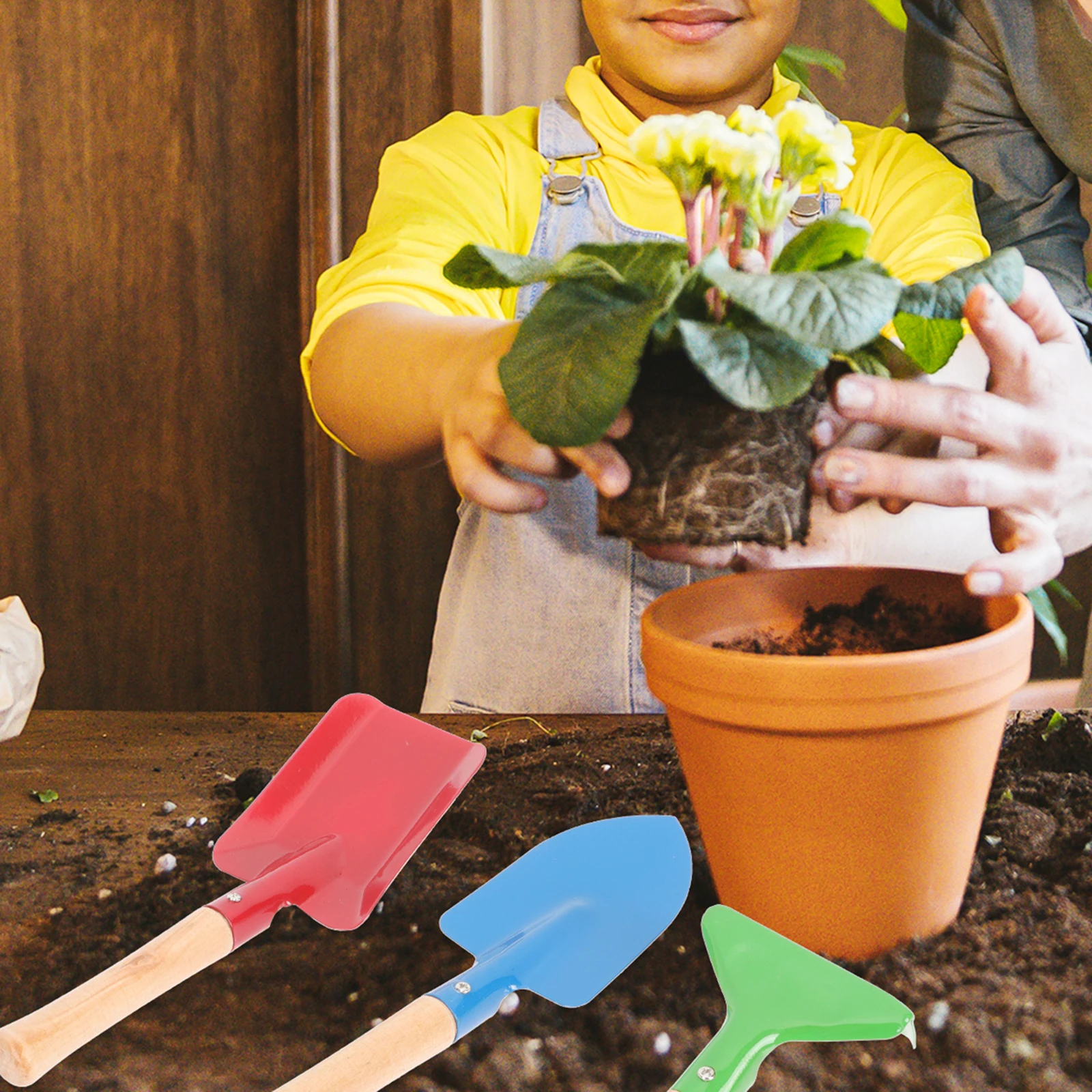 Juego de Herramientas de Jardinería para Niños, Pala Pequeña de Metal para Arena, Mini Rastrillo con Mango de Madera, Juego de Plantación para Niños y Niñas