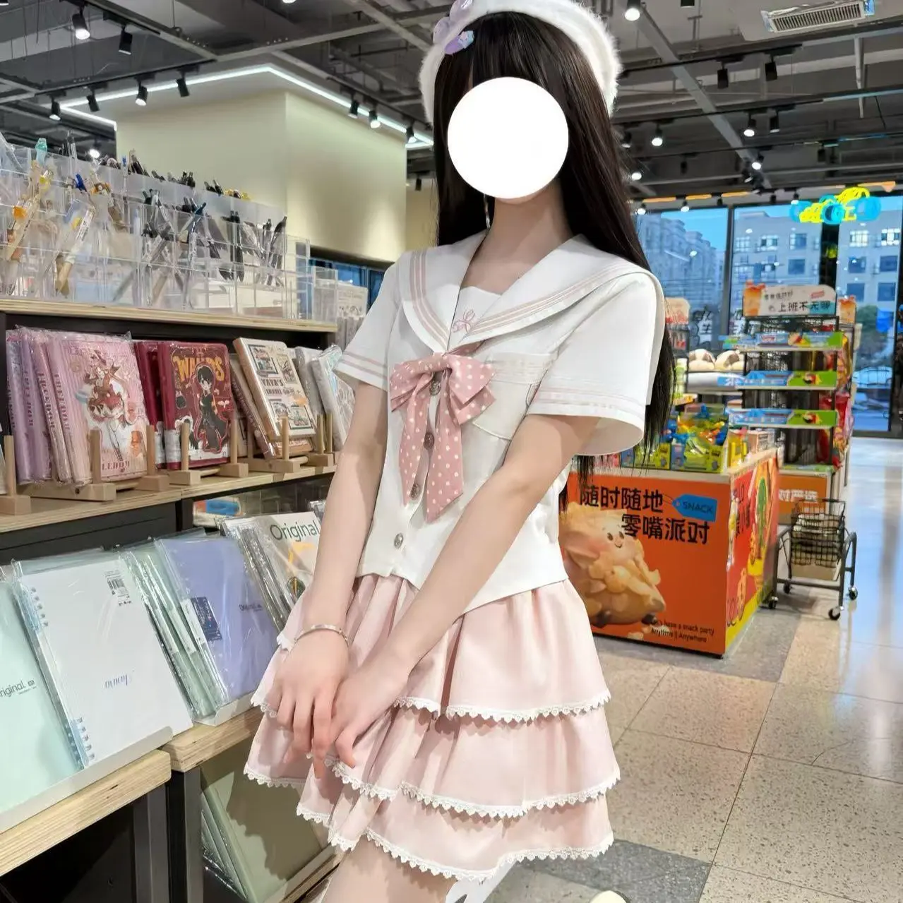 NONSAR Nieuwe 2025 Japanse Zoete Uniform Set Vrouwen Y2k Boog Sailor Kraag Korte Mouw Slanke Top Kawaii Roze Bladerdeeg Initial cake Rok