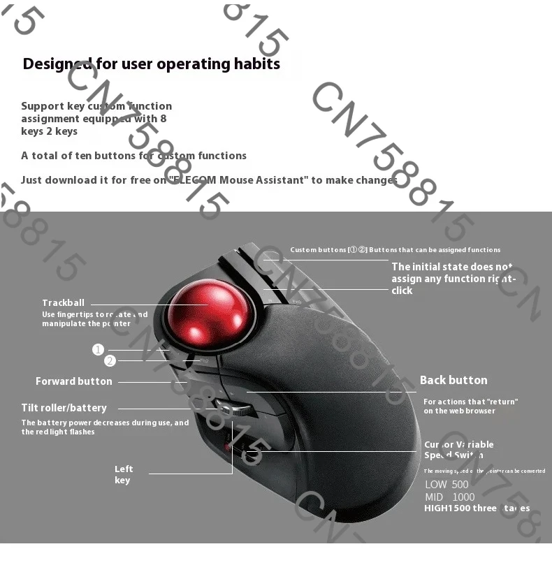 Impostazioni personalizzate per AutoCAD, 2.4G 10 pulsanti programmabili, per mouse trackball wireless verticale ergonomico ELECOM