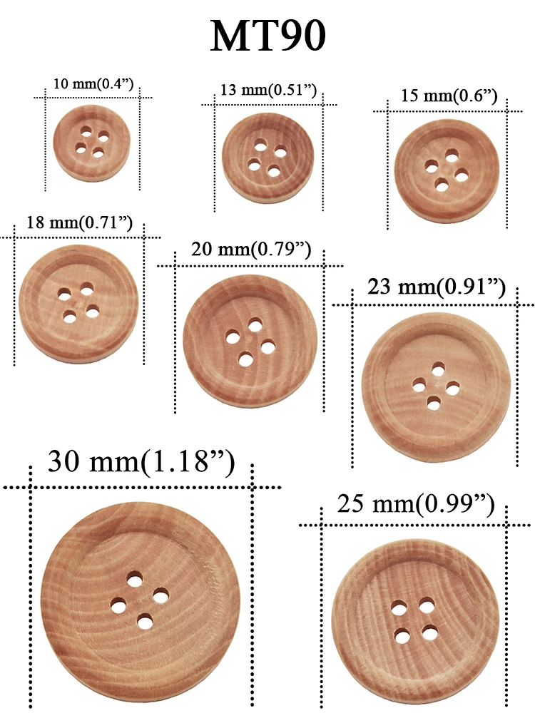 10PCs & 30PCs Natural Color Round Piping Camellia Wood Grain Wooden Buttons 10mm-30mm Sewing Accessories Clothes 4 Holes Button