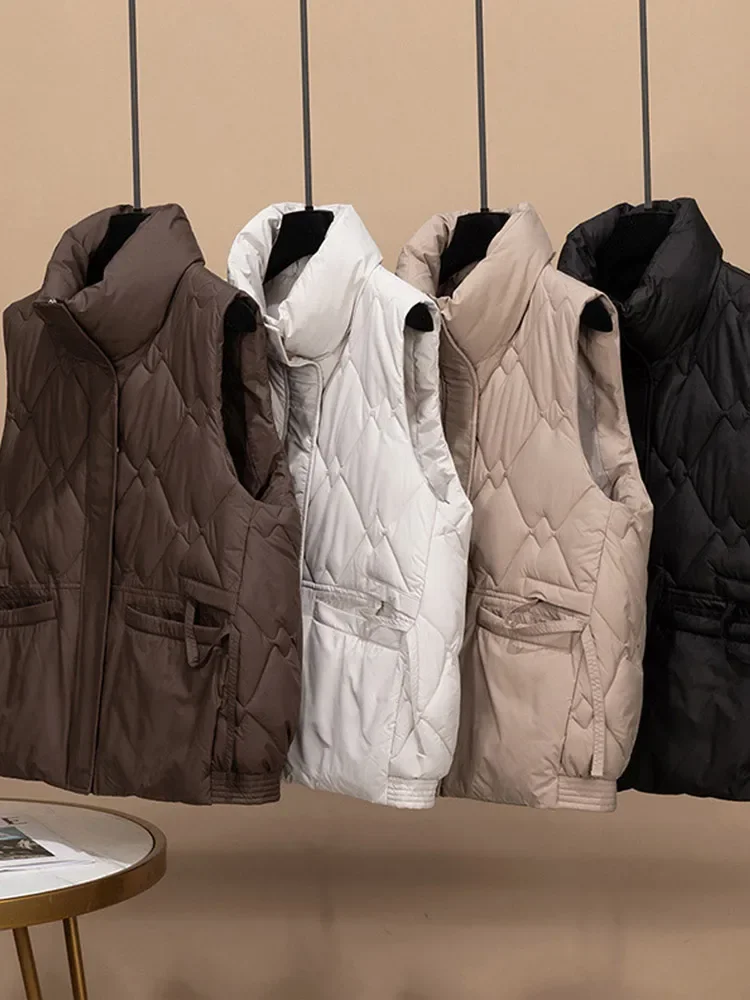 Vielleicht autunno inverno gilet imbottito donna Zip allentata colletto alla coreana senza maniche giacche gonfie gilet invernale imbottito in cotone