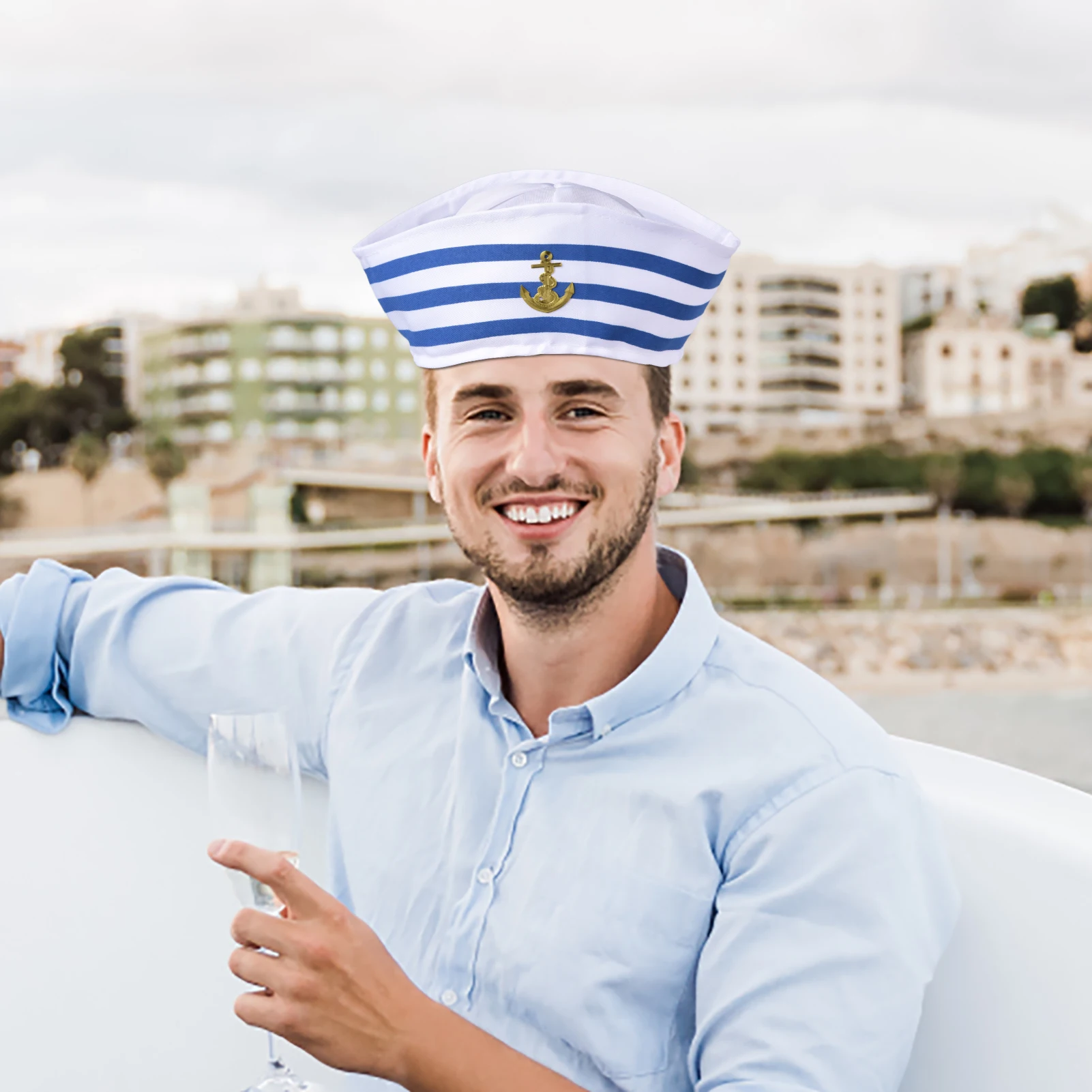 Traje de marinheiro marinho para mulheres e crianças, chapéu azul capitão, vela branca, acessório do traje, marinheiro, mar, iate, festas, adulto