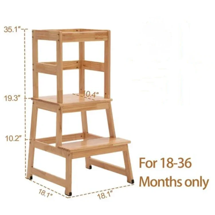 Custom Wooden Kitchen Step Stool, construção em madeira maciça, Toddler Learning Tower, trilho de segurança para crianças