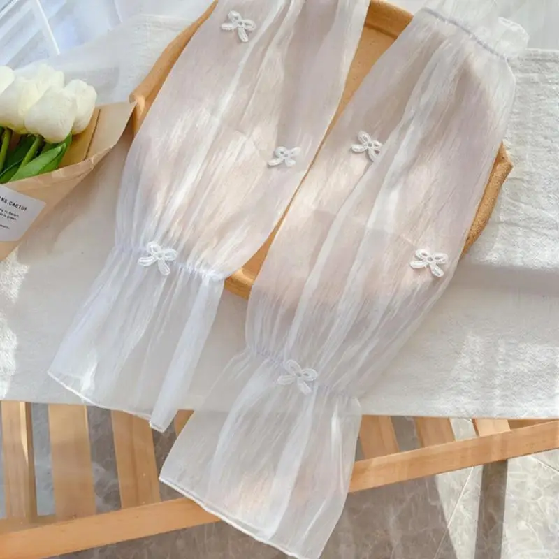 

Women Bow Ice Silk Sun Protection Sleeves Outdoor Fashion Loose Lace Arm Sleeves Accessories