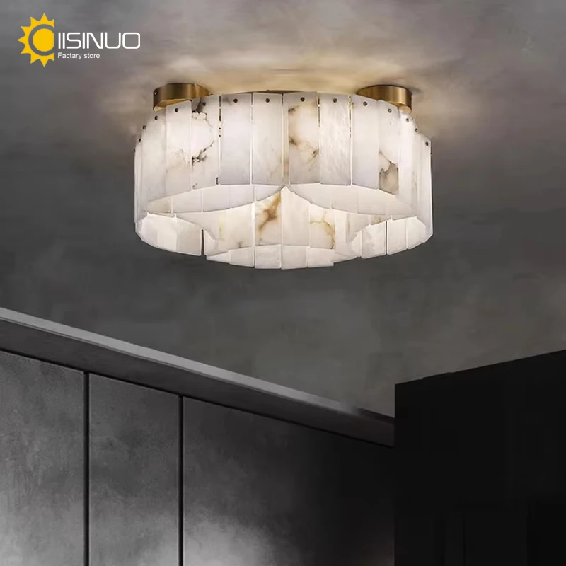 Luxury Natural Marble Ceiling Lamp LED Home Decor Bedroom Ceiling Light All Copper Lamp for Living Room Hallway Corridor Fixture