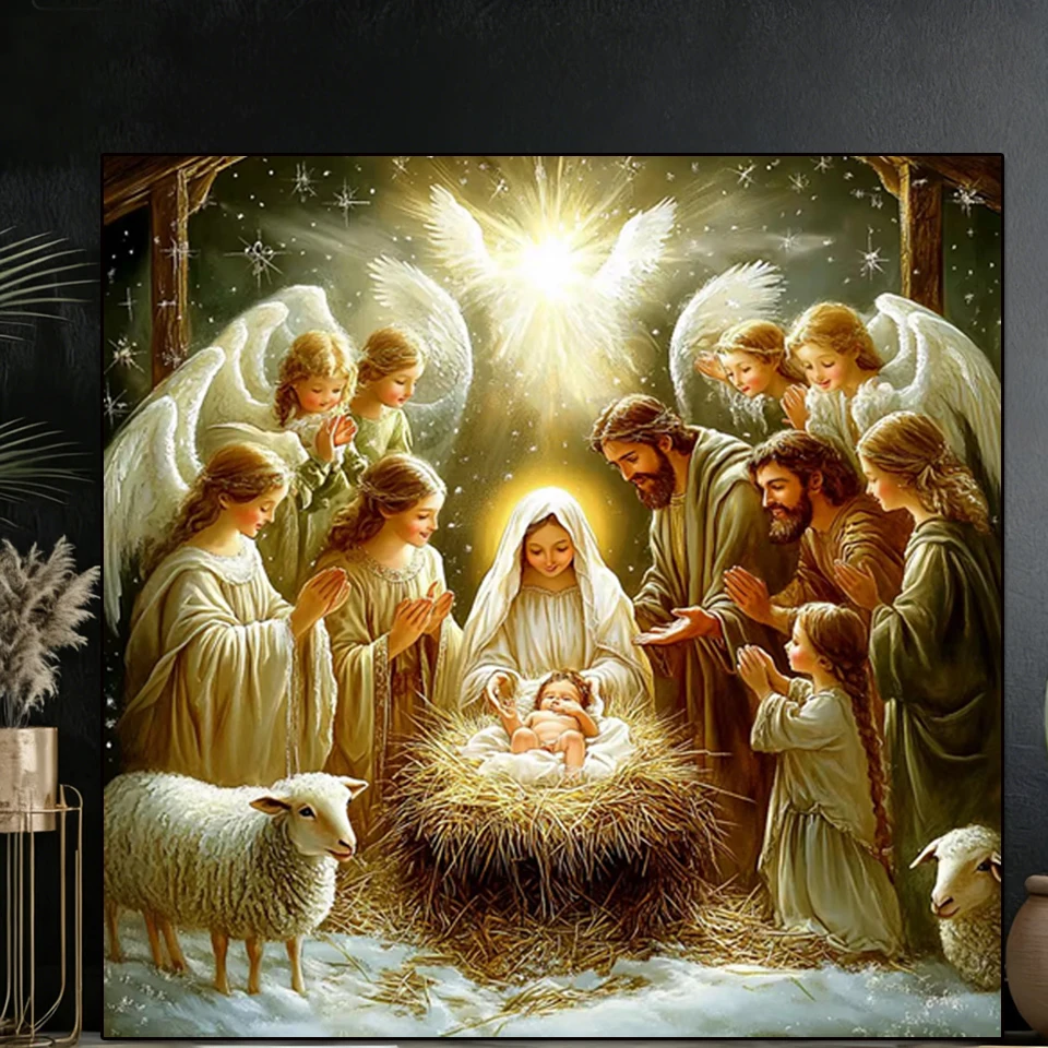 Diamond Embroidery Religion Mosaic DIY Nativity Scene Diamond Painting Jesus Picture Rhinestone Angel Portrait Wall Decor