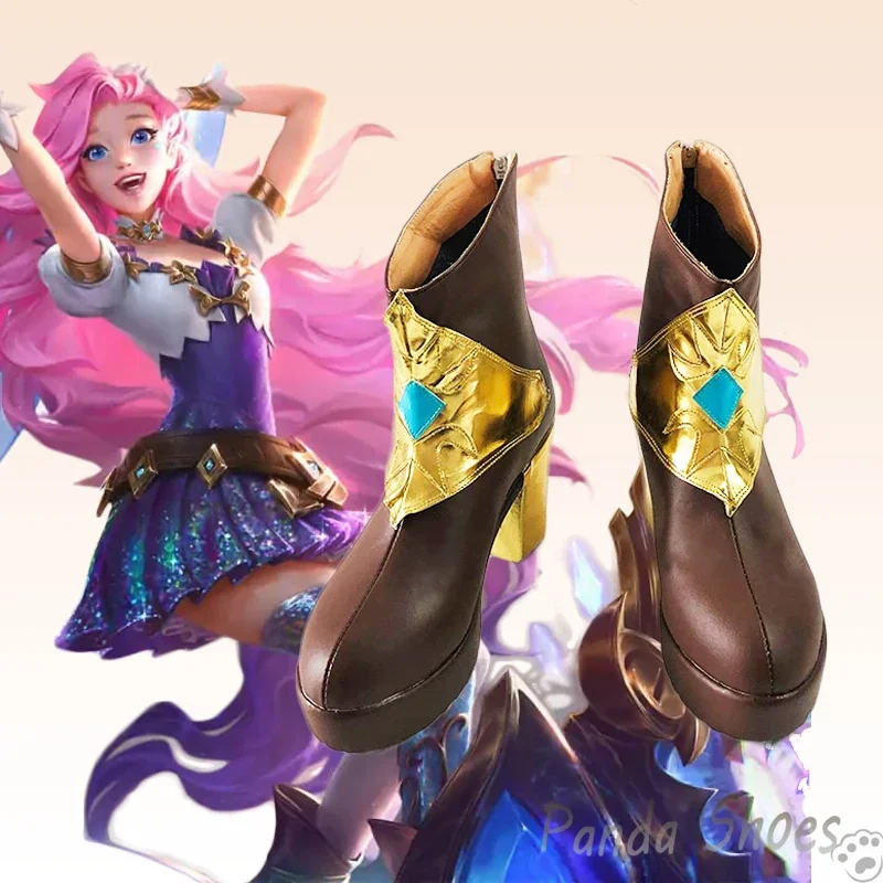 LOL Seraphine Cosplay Shoes Anime Game League of Legends Brown Boots Seraphine Cosplay Costume Prop Shoes for Halloween Party