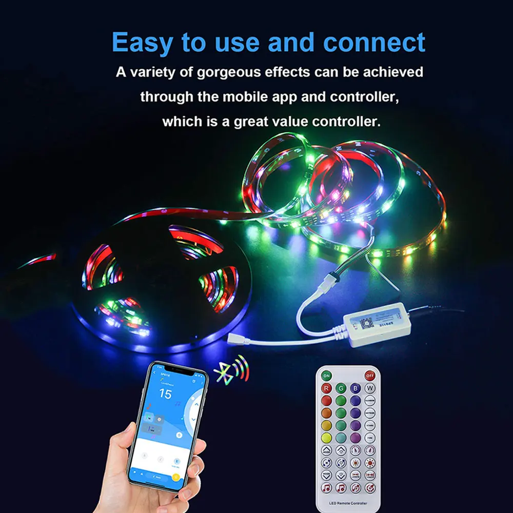 SP611E Bluetooth Music Pixel LED Controller APP Remote Control + IR Remote Control for WS2812B/WS2811 Light Strips DC5-24V