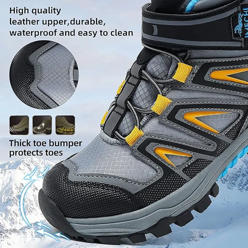 Kids Hiking Boots Boys Girls Outdoor Walking Climbing Sneaker Comfortable Snow Shoes Hiker Boot Antiskid Steel Buckle Sole