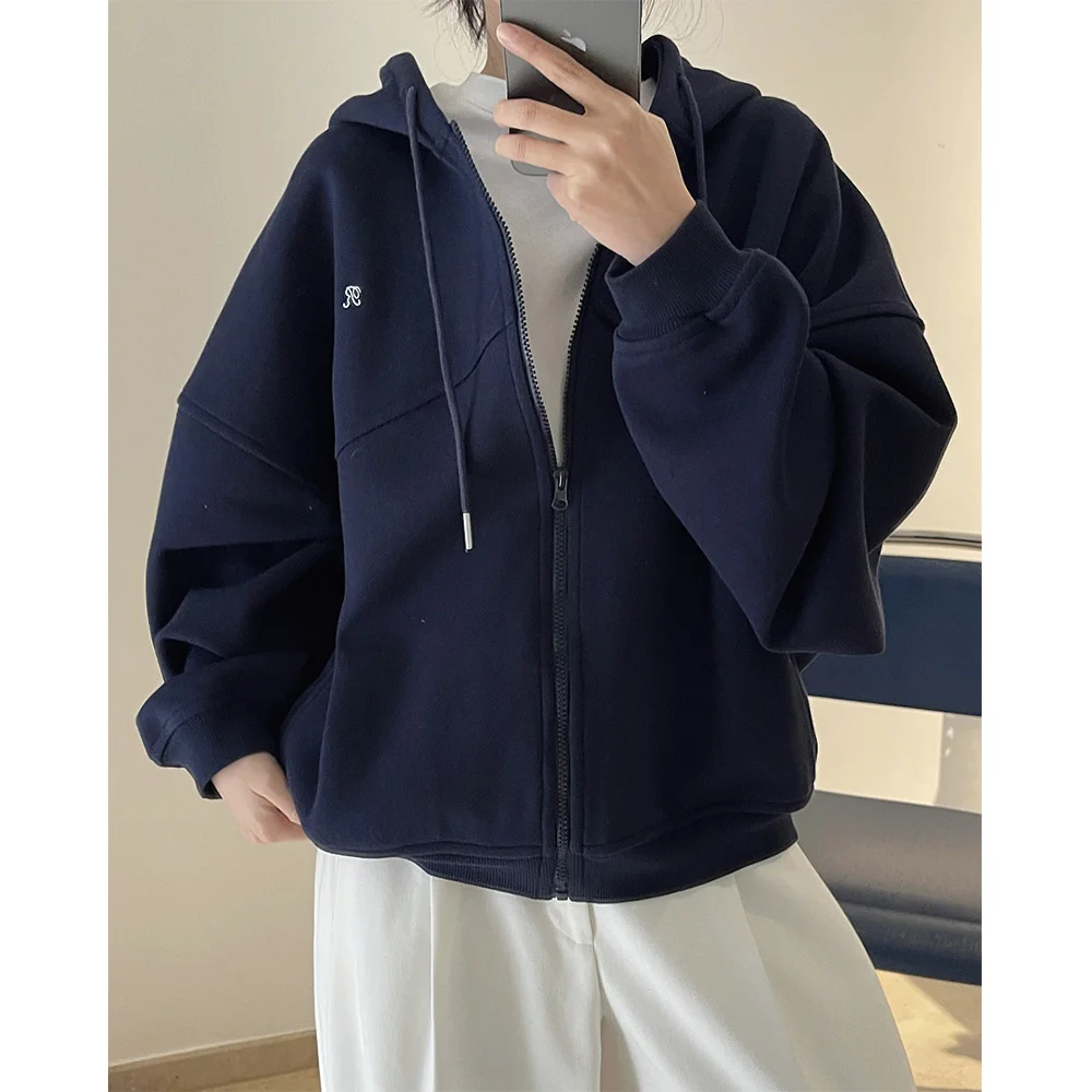 Wiosna Korea Casual sportowy list bluza z kapturem rozpinany sweter luźny płaszcz Top kobiety