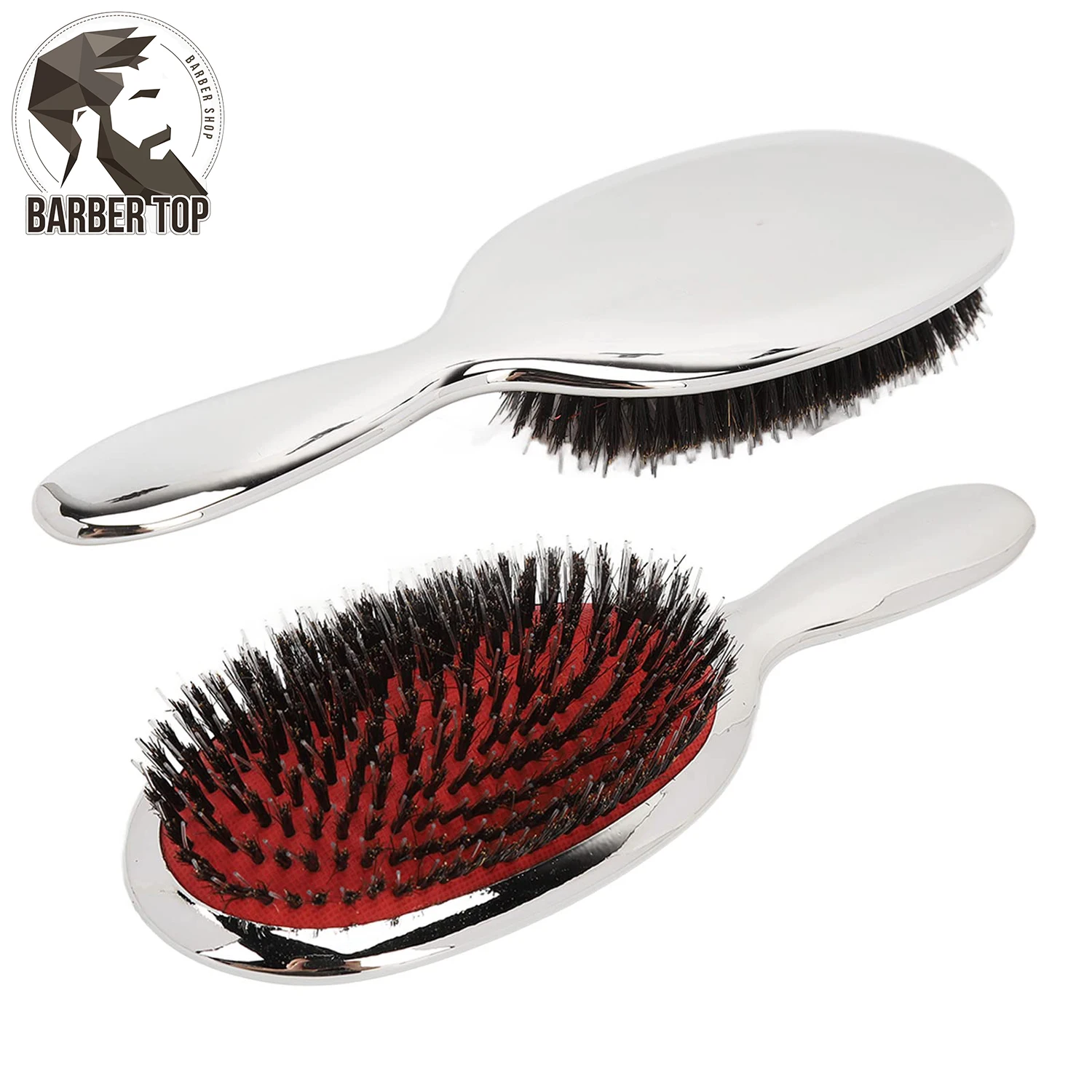 Luxury Silver Color Boar Bristle Paddle Hair Brush Oval Hair Brush Anti Static Hair Comb Hairdressing Massage Comb